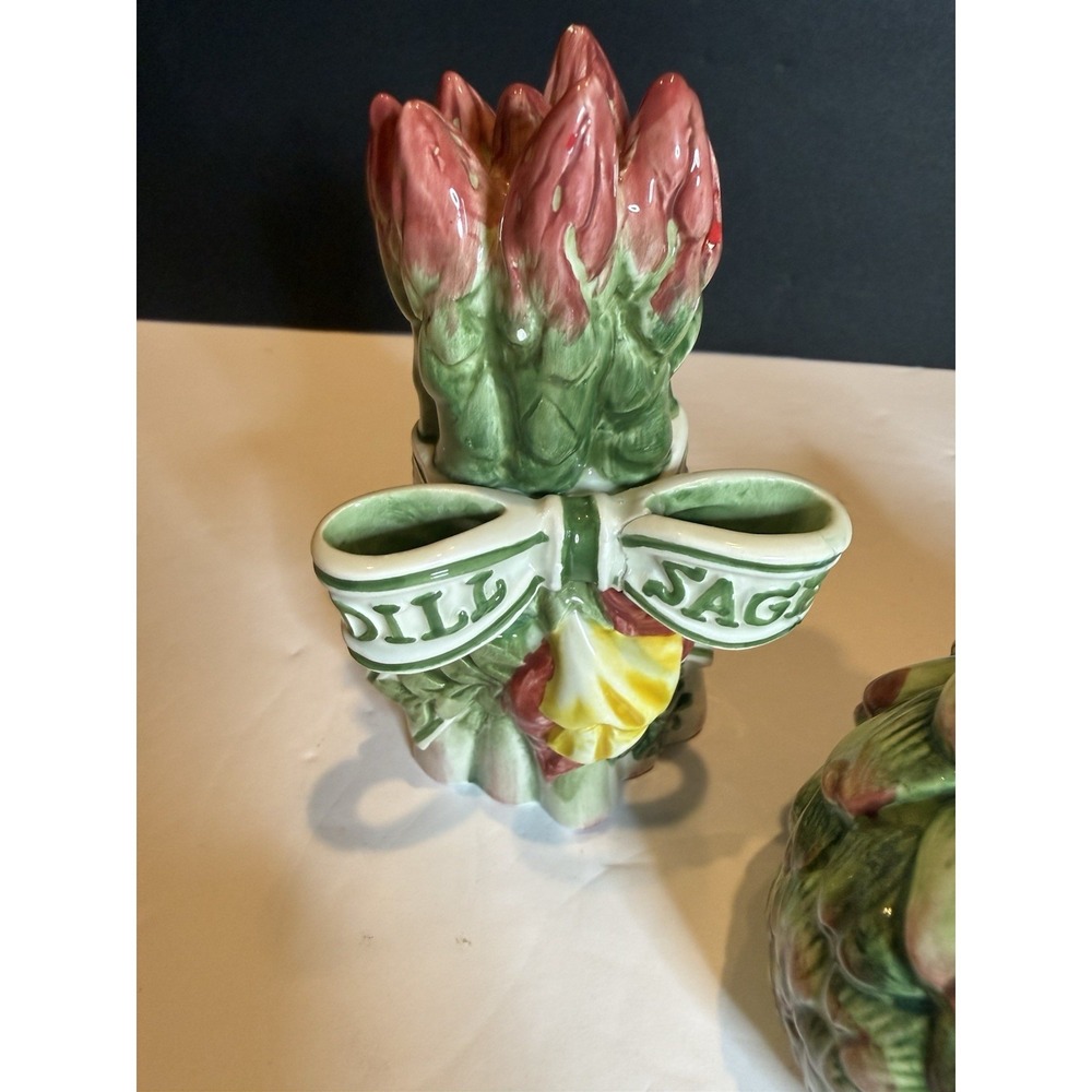 Vtg Fitz & Floyd Herb Garden Dill Sage Salt Pepper Shakers Artichoke Asparagus - Picture 3 of 14
